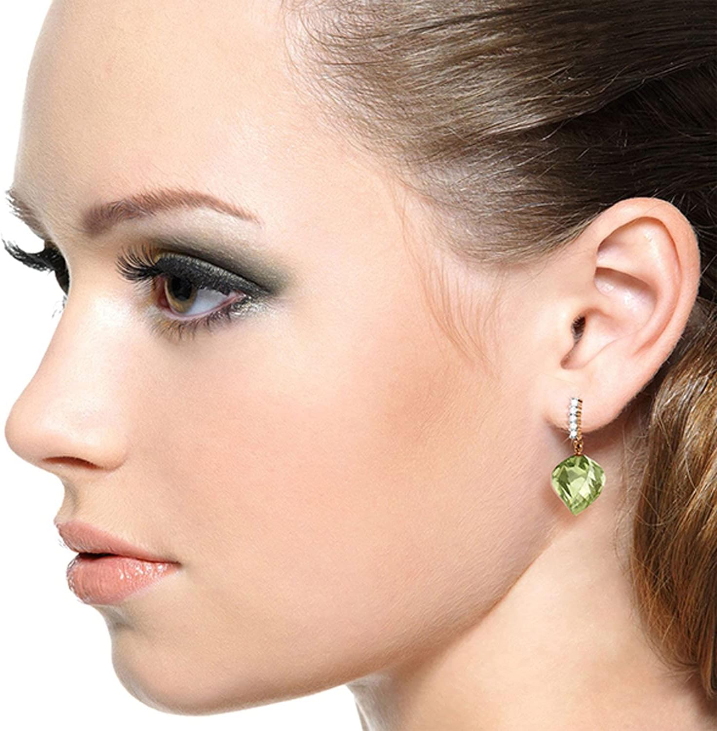 Galaxy Gold GG 14k Solid Gold Cheliers Earrings Diamonds Briolette Twisted Green Amethysts - Image 2
