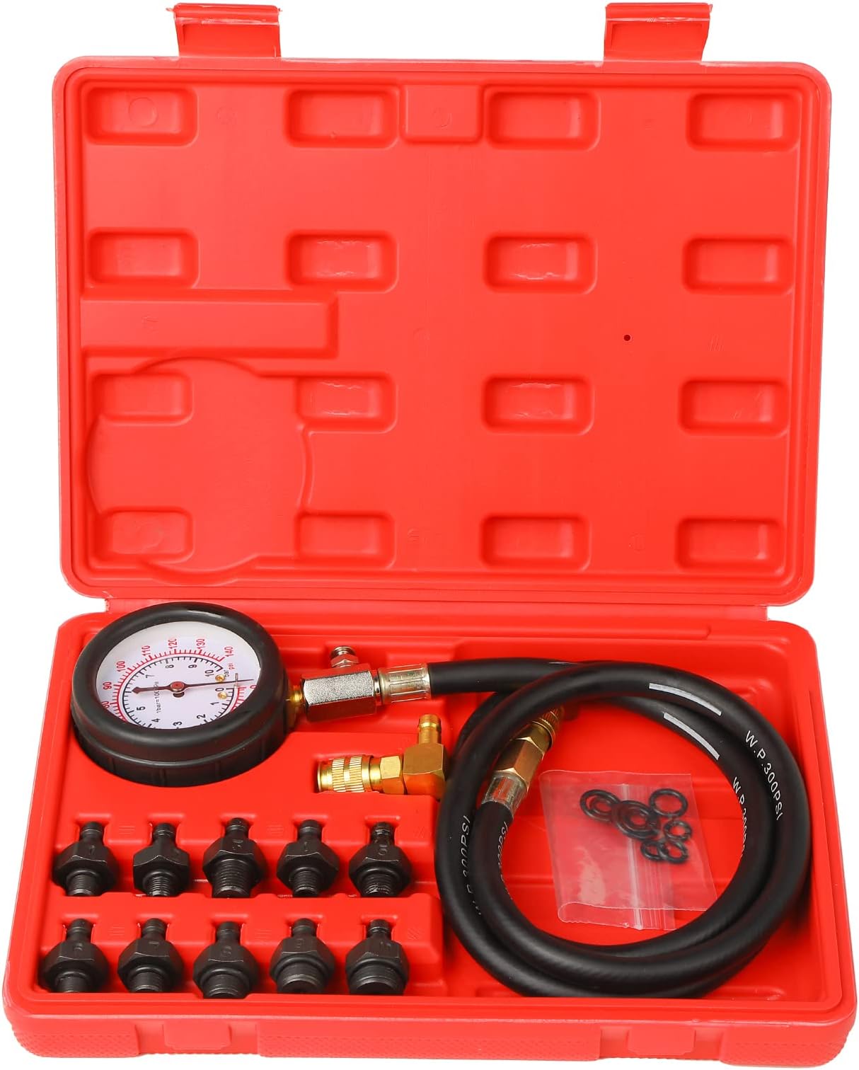 Oil Pressure Tester Tool, Oil Pressure Gauge kit, 0-140 PSI Pressure Test Diagnostic Tools, Engine Oil Pressure Tester Tool kit, for car Truck (red)