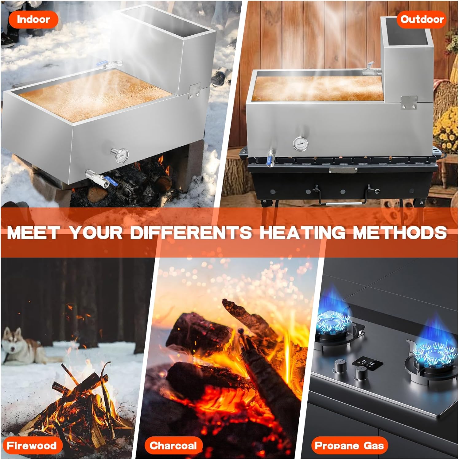 Maple Syrup Evaporator Pan, 19.5 Gal 304 Stainless Steel Maple Syrup Pan, 30 x 16 x 18.7 Inch Boiling Maple Evaporator Pan with Valve and Thermometer Feed Pan for Home, Outdoor