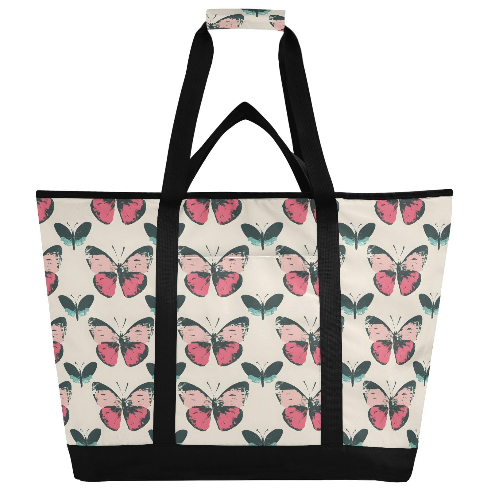 Borsa termica isolata con farfalla rosa dai colori vivaci, borse della spesa riutilizzabili con cerniera grande borsa termica portatile per viaggi o campeggio