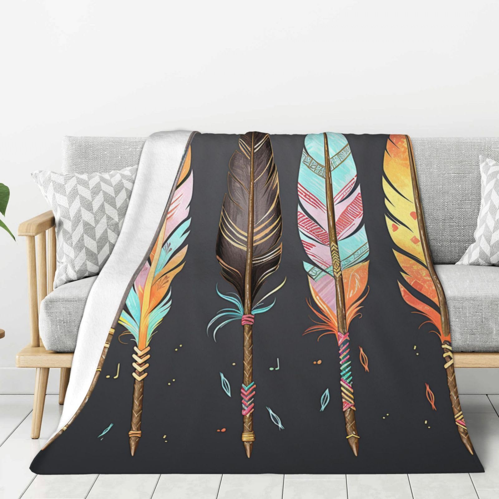 Couverture polaire en flanelle 150x125cm plaid léger toutes saisons motif flèches