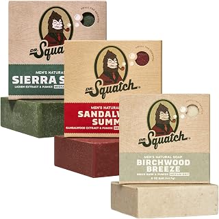 Dr. Squatch Men's Natural Bar Soap 3-Pack - Sierra Storm, Sandalwood Summit, Birchwood Breeze - Cold Process with Coconut Oil & Shea Butter