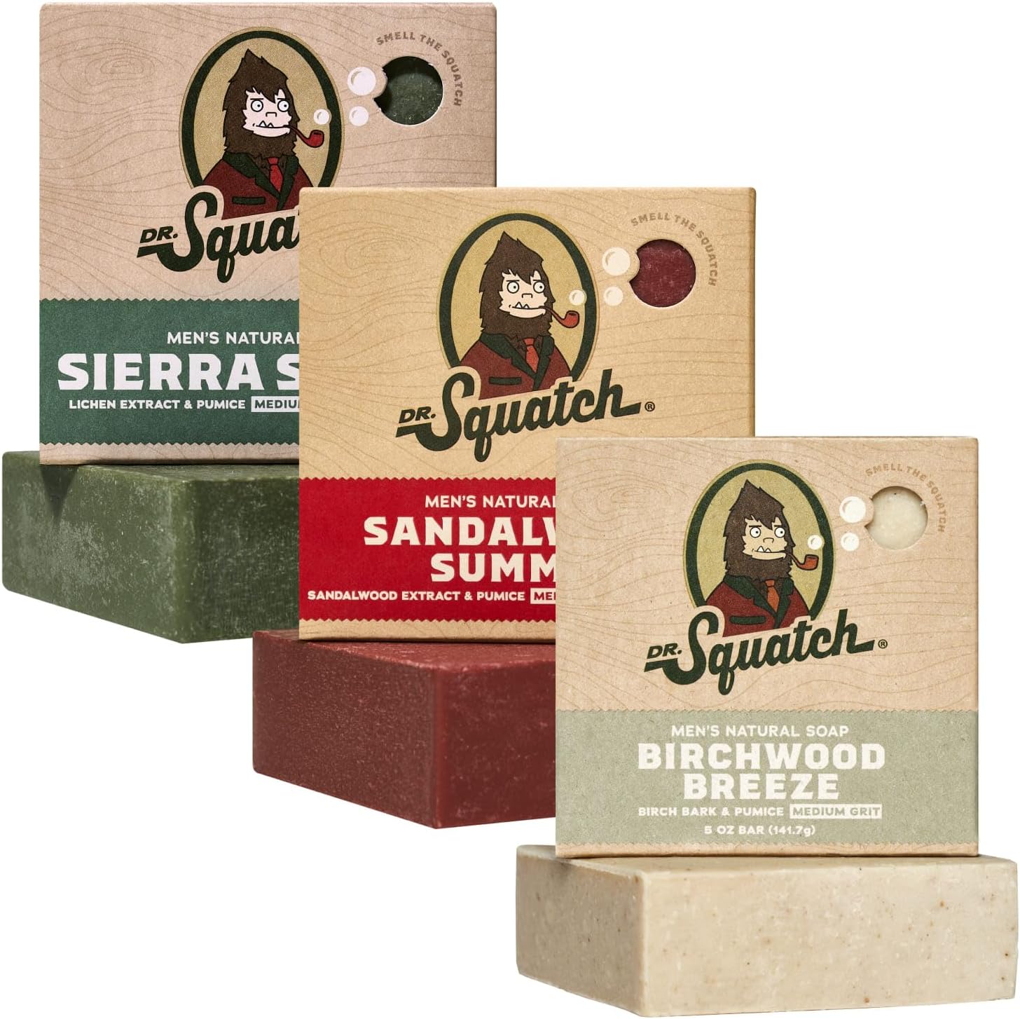 Dr. Squatch Natural Men’s Bar Soap - Cold Process Body Soap Bar with Natural Oils - Gifts for Men - Sierra Storm, Sandalwood Summit, Birchwood Breeze (5 oz, 3-Pack)
