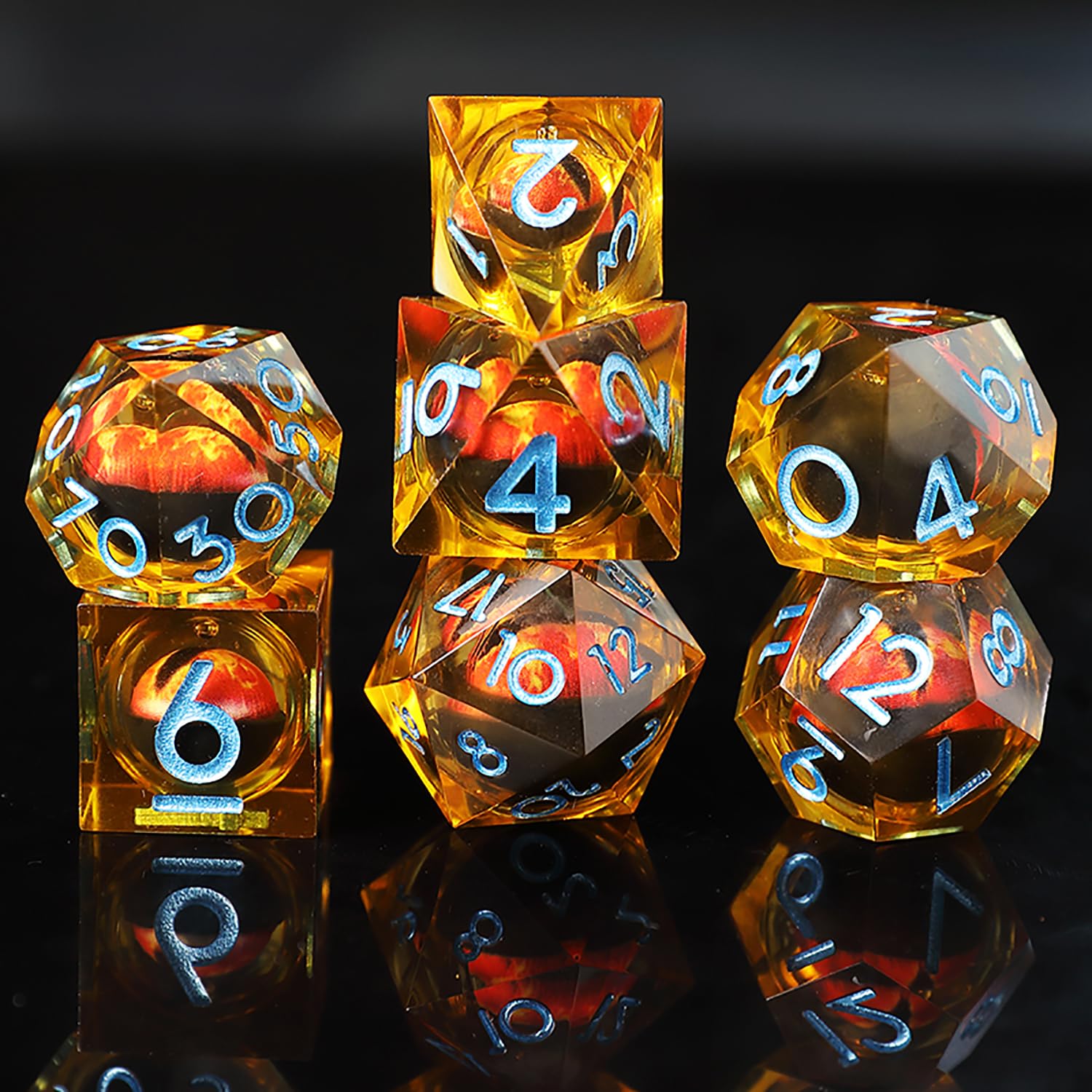 DND Dice Set Floating Pupil Skull Eyeball 7 Piece Handmade Polyhedral D&D Resin Sharp Edge Dice for Dungeons and Dragons RPG Role Playing Antique Halloween Dice with Gift Box - Image 3