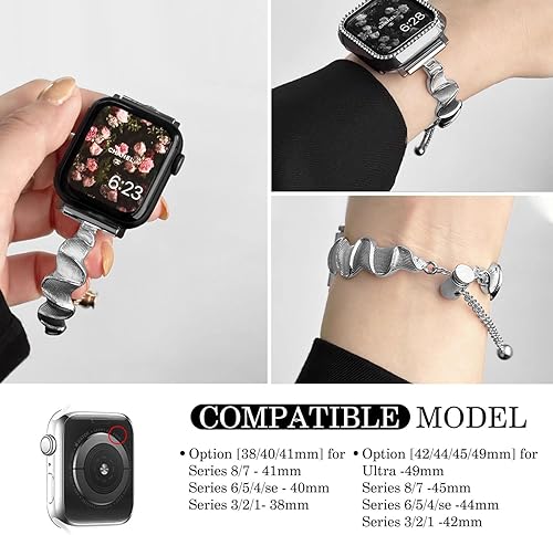 Miniatura 5 de NOUELSYE Correa de reloj para mujer compatible con correas de reloj de 1.496 pulgadas, 1.575 pulgadas, 1.614 pulgadas, iWatch Series 87654321SE,