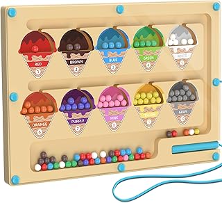 Montessori Toy from 3 Years, Magnetic Game Labyrinth Toy Busy Board, Wooden Toy Numbers and Colours Learning Toy Motor Skills Toy from 3 4 5 6 Years, Christmas Gift for Children Boys Girls