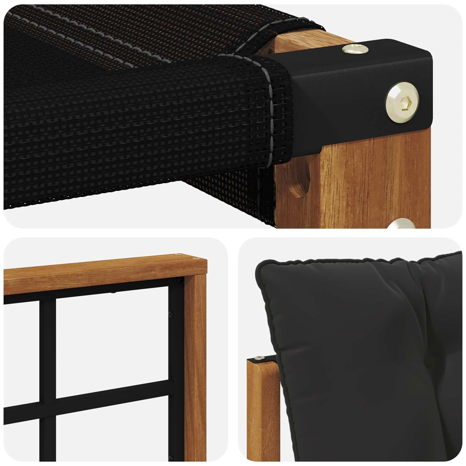 Divano Modulare da Esterno in Legno di Acacia, Set Mobili da Giardino con Cuscini per Terrazzo e Balcone, Divano da Giardino in Natura e Nero, Altezza Seduta 37 cm