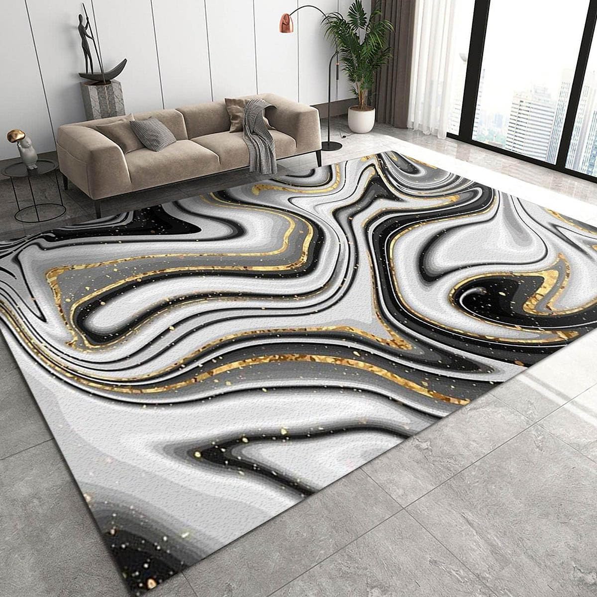 Tapis lavable en machine 50x80 cm à poils ras et antidérapant couleur E pour salon et chambre
