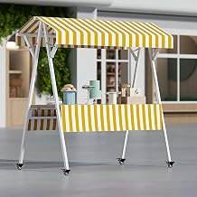Portable Vendor Cart, Foldable Market Stand Stall with Awning, Carbon Steel Display Stand with Wheels, Easy to Assemble, Commercial BusinessYellow,130cm/51.2in