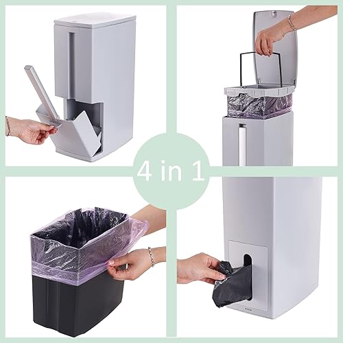Miniatura 5 de Cq acrylic Basurero de plástico gris para inodoro de 2.1 galones, papelera con soporte para escobillas, bote de basura de 8 litros con tapa superior