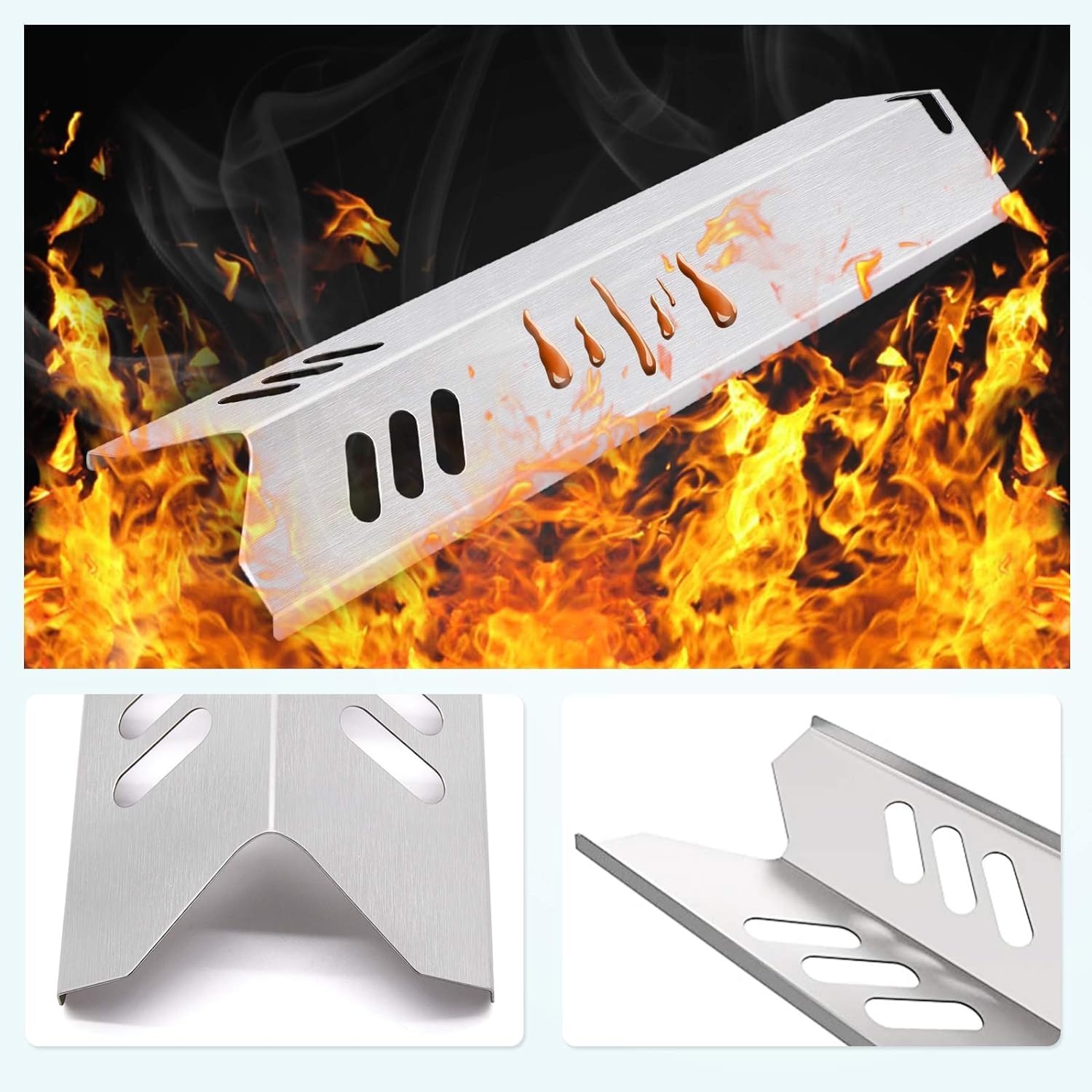 Criditpid Grill Replacement Parts for Dyna Glo 6 Burner DGB610SSP DGF600SSP DGF493BNP DGF510SBP DGH483CRP DGF493PNP, 15 inch Grill Heat Plates Shield for Outdoor Gourmet Grill Parts GR2205723-OG-00.