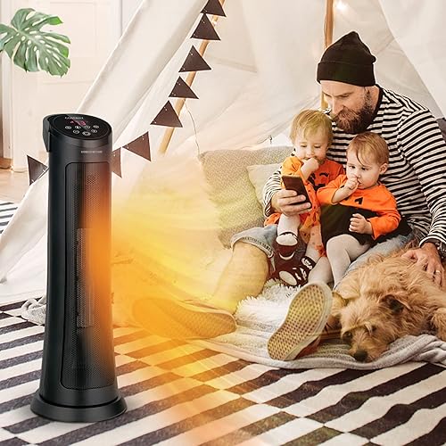 Miniatura 2 de COSTWAY Calentador de espacio para uso en interiores, calentador de cerámica PTC de 1500 W con oscilación de 60°, 3 modos, temporizador de 24 horas