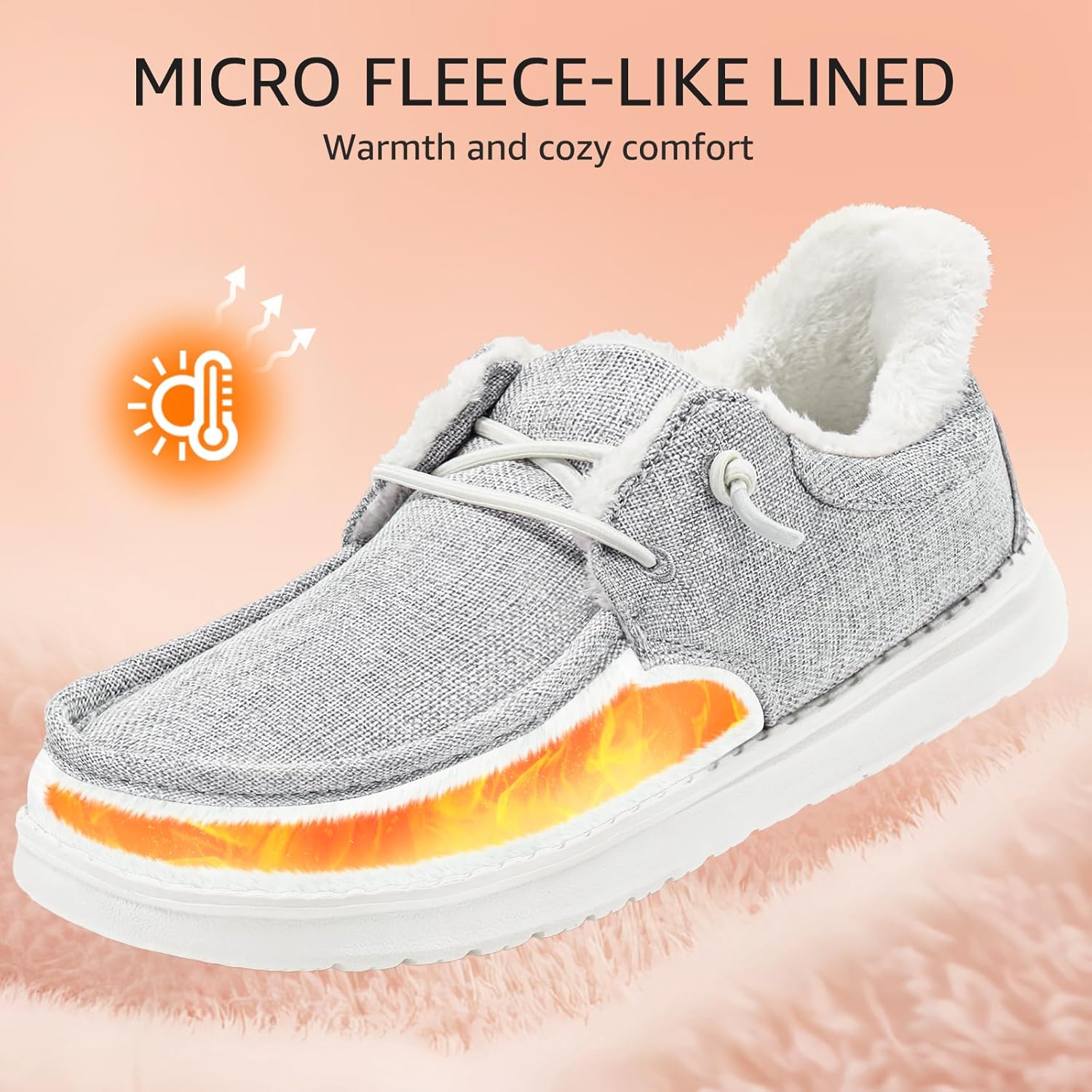 STQ Slip On Shoes Women Loafers Orthopedic Fur Lined Warm Winter Canvas Boat Shoes Plantar Fasciitis Relief Maternity Pregancy Walking Sneakers for Travel - Image 3