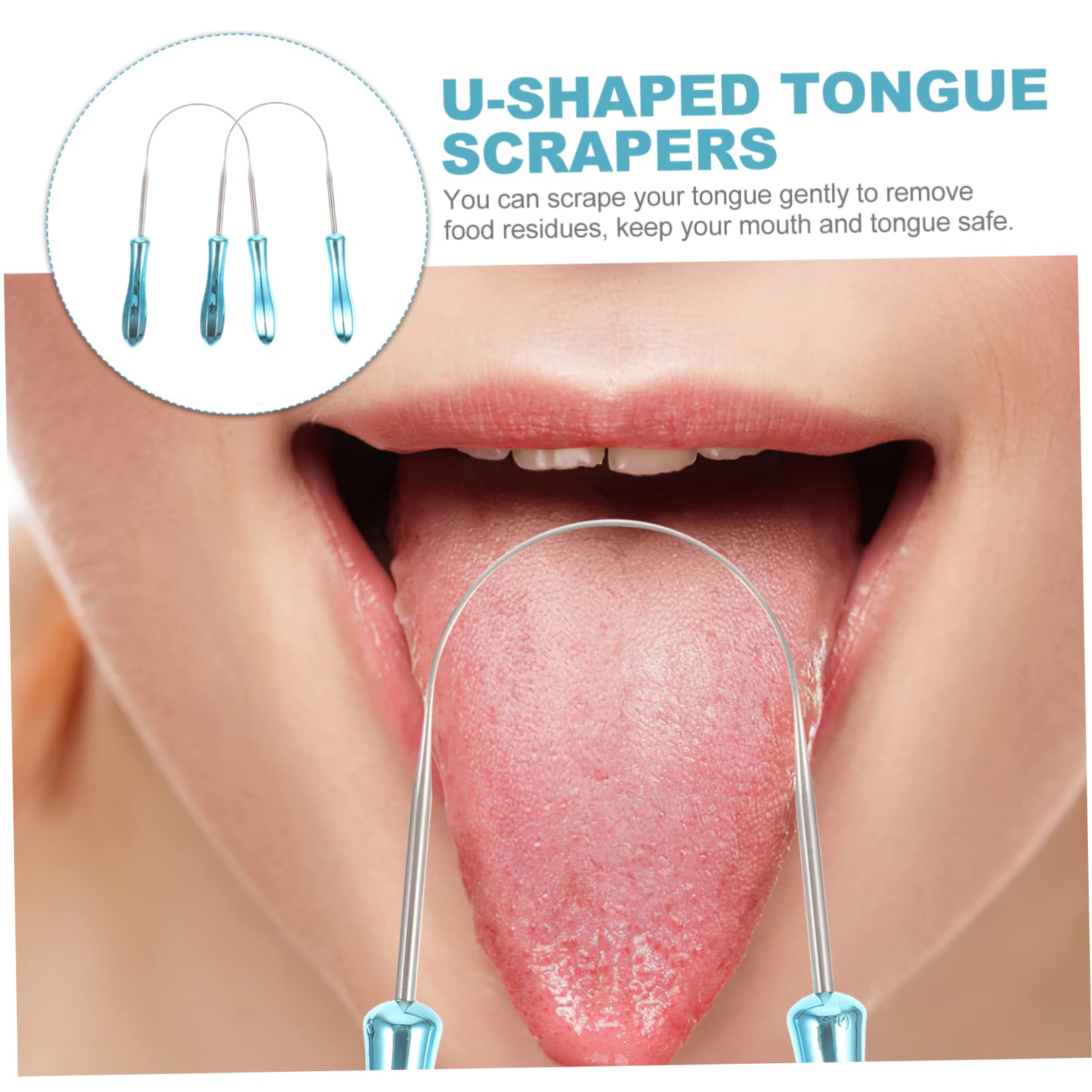 4 Set Raschietto Linguale Acciaio Inossidabile U Shape Strumento Orale Per Adulti E Rimuove Residui E Odori Facile Usare 2 Pezzi * 4