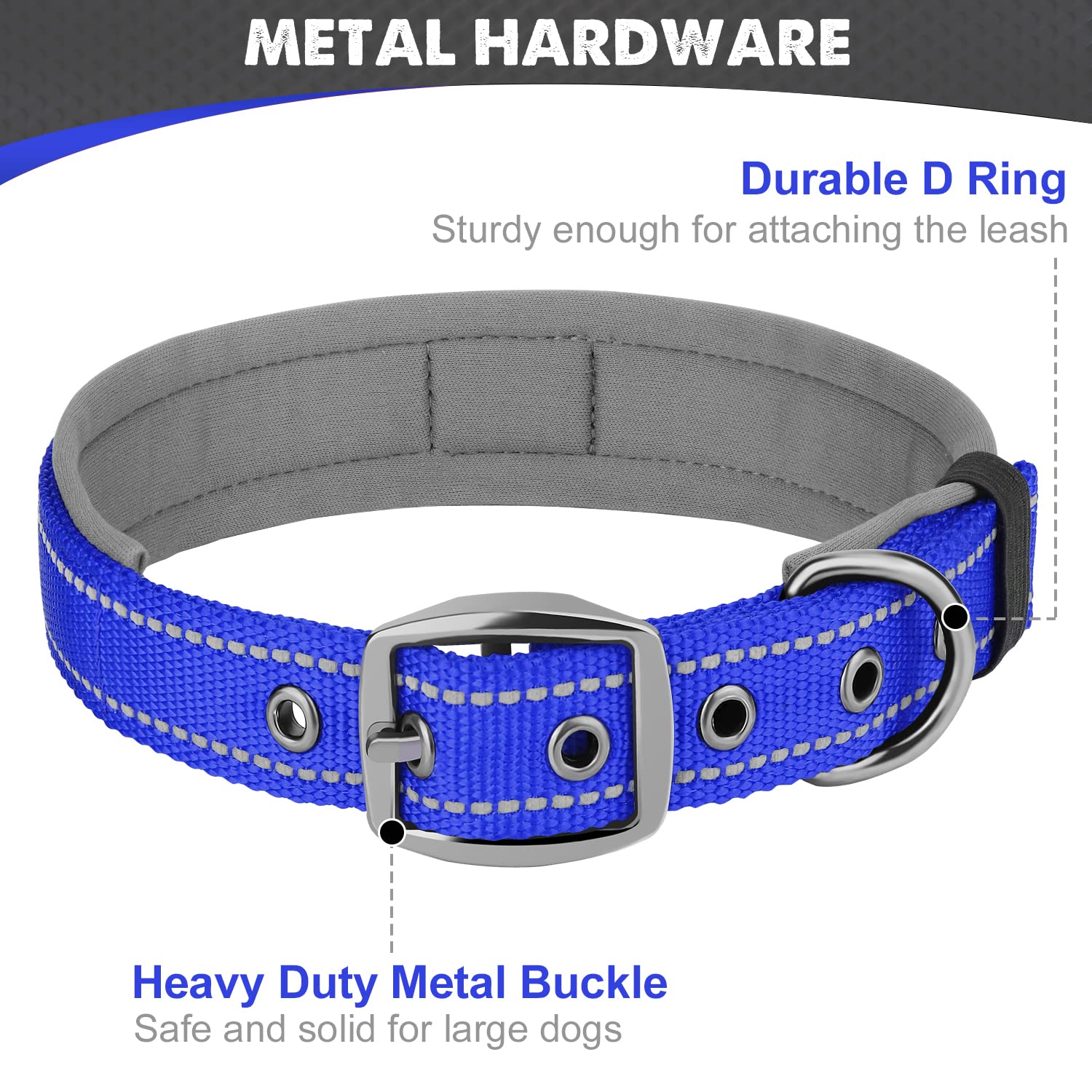 Joytale Neopreen gewatteerde halsbanden voor middelgrote honden, 11 kleuren, reflecterende brede halsbanden met duurzame metalen riemgesp, verstelbare zwaar belastbare nylon halsband, felroze
