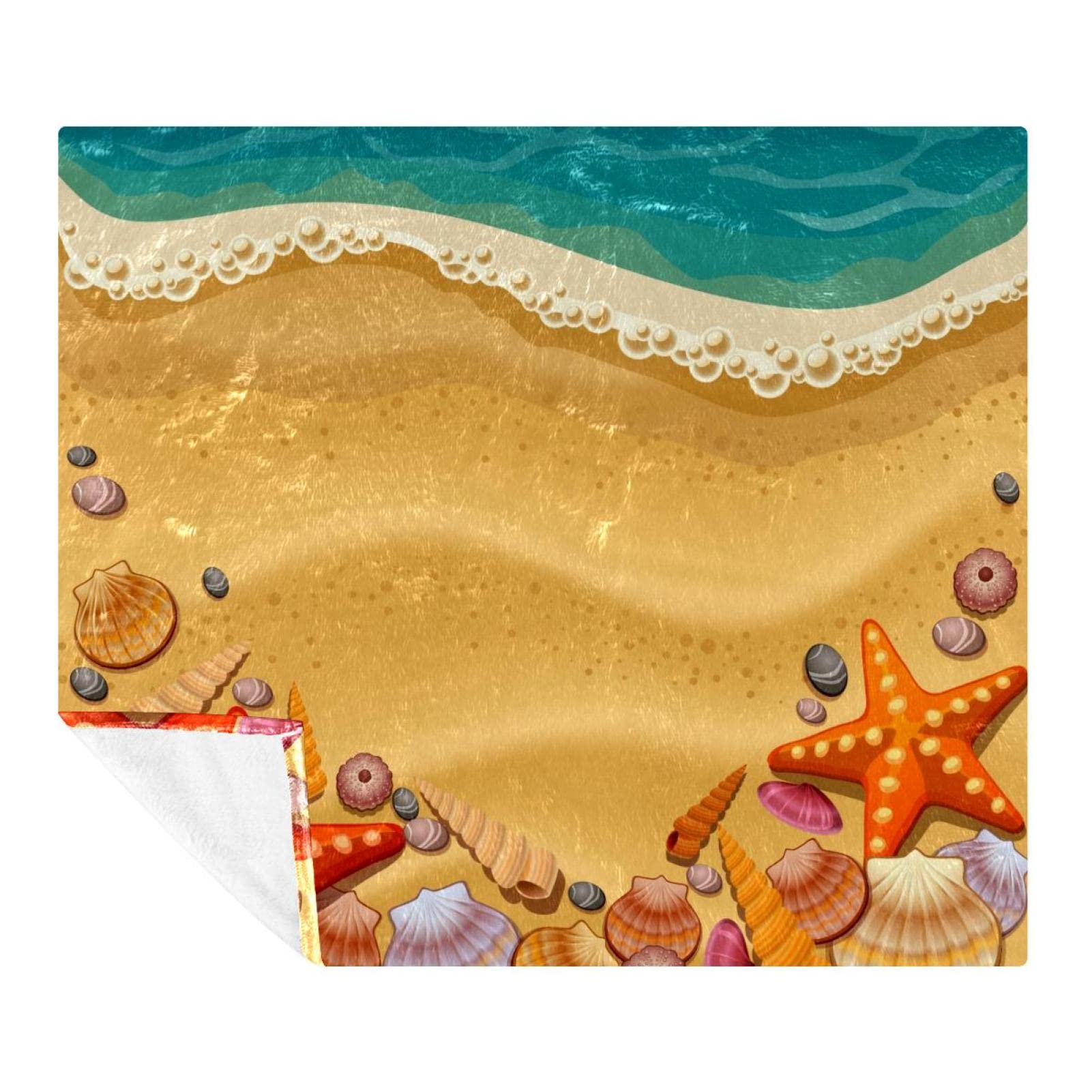 Plaid microfibre léger et chaud imprimé plage, couverture douce pour canapé et voyage