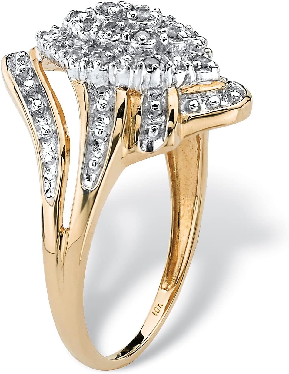 PalmBeach 10K Yellow Gold Round Genuine Diamond Swirled Cluster Ring (1/10 cttw, I Color, I3 Clarity) Sizes 6-10