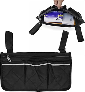 Wheelchair Side Bag,Black Multifunctional Wheelchair Side Bag Armrest Hanging Pouch Organizer Wheelchair Accessories Wheelchair Backpack Bag(black)