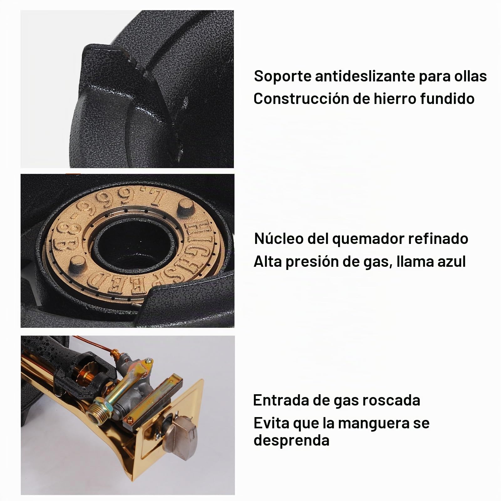Hornillo Gas Butano, Presión Alta Cocina de Gas Butano con Encendido Automático, Potencia Ajustable, Quemador Individual de Hierro Fundido, Ideal para Cocinar en Wok(34cm)