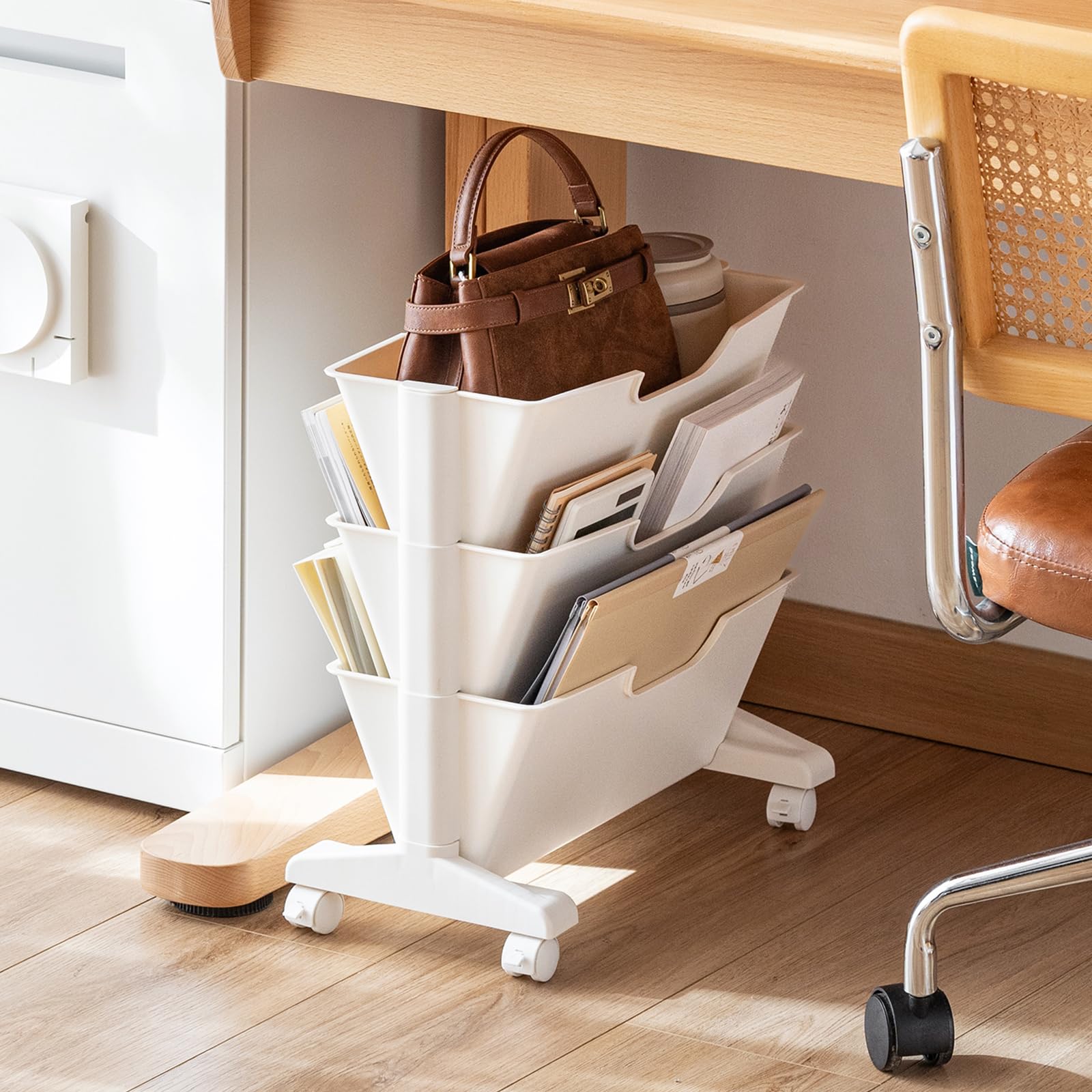 Photo 1 of 3 Tier Rolling Book Cart Multi-Functional Movable Storage Bookshelves