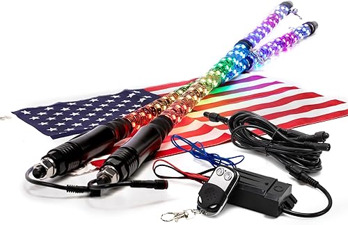 Miniatura 17 de True Mods - 2 luces led de látigo en espiral, RGB, control remoto inalámbrico RF, bandera, impermeable, antena para RZR Can-Am Polaris, SxS, 4x4