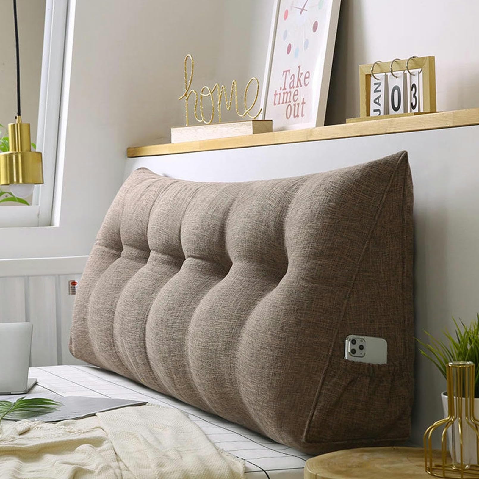 Almohada triangular grande para cabecero de cama, cojín de lino y algodón para leer, soporte de espalda, funda extraíble, cómoda almohada de posicionamiento
