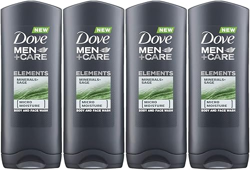 Dove Men+Care Elements Gel de baño, minerales y salvia, 13.5 onzas  13.5 fl oz (paquete de 4) versión importada