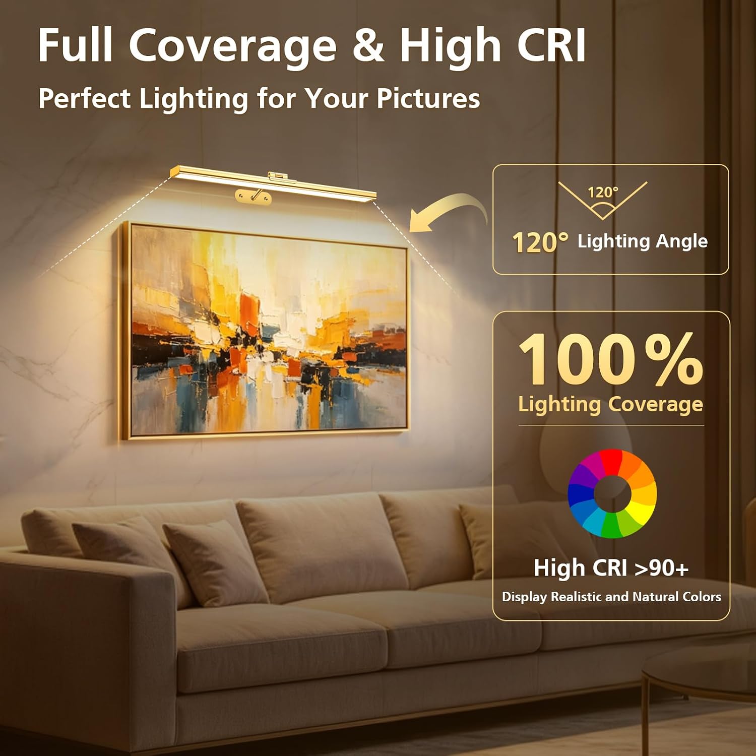 Picture Lights for Wall, 16inch Rechargeable Art Light with Remote, 2Pack image 2