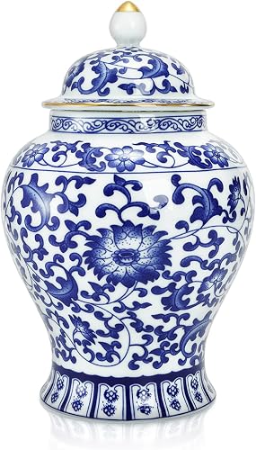 Goaste Blue and White Ginger Jar with Lid, 7.2 Inch Chinoiserie Porcelain Ginger Jars Airtight, Decorative Ceramic Tea Candy Storage Jar, Handmade Vintage Flower Vase for Home Decor, Sugar Nuts Herbs