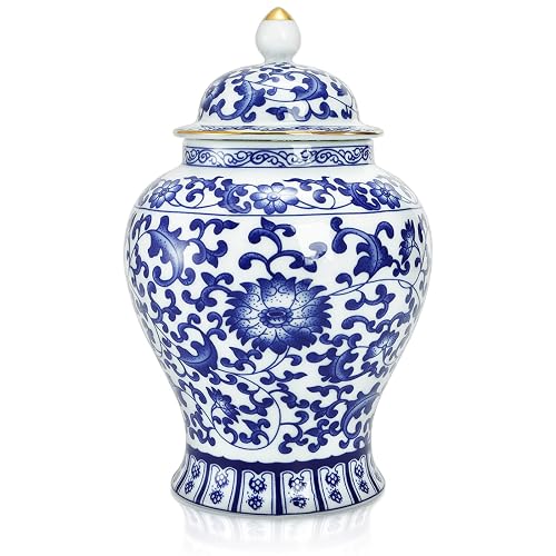 Goaste Blue and White Ginger Jar with Lid, 7.2 Inch