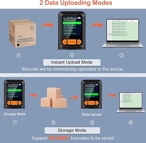 Miniatura 7 de KUIIYER Mini escáner de código de barras Bluetooth, escáneres inalámbricos 2D QR 1D de código de barras con pantalla LCD y teclado de ajuste y voz