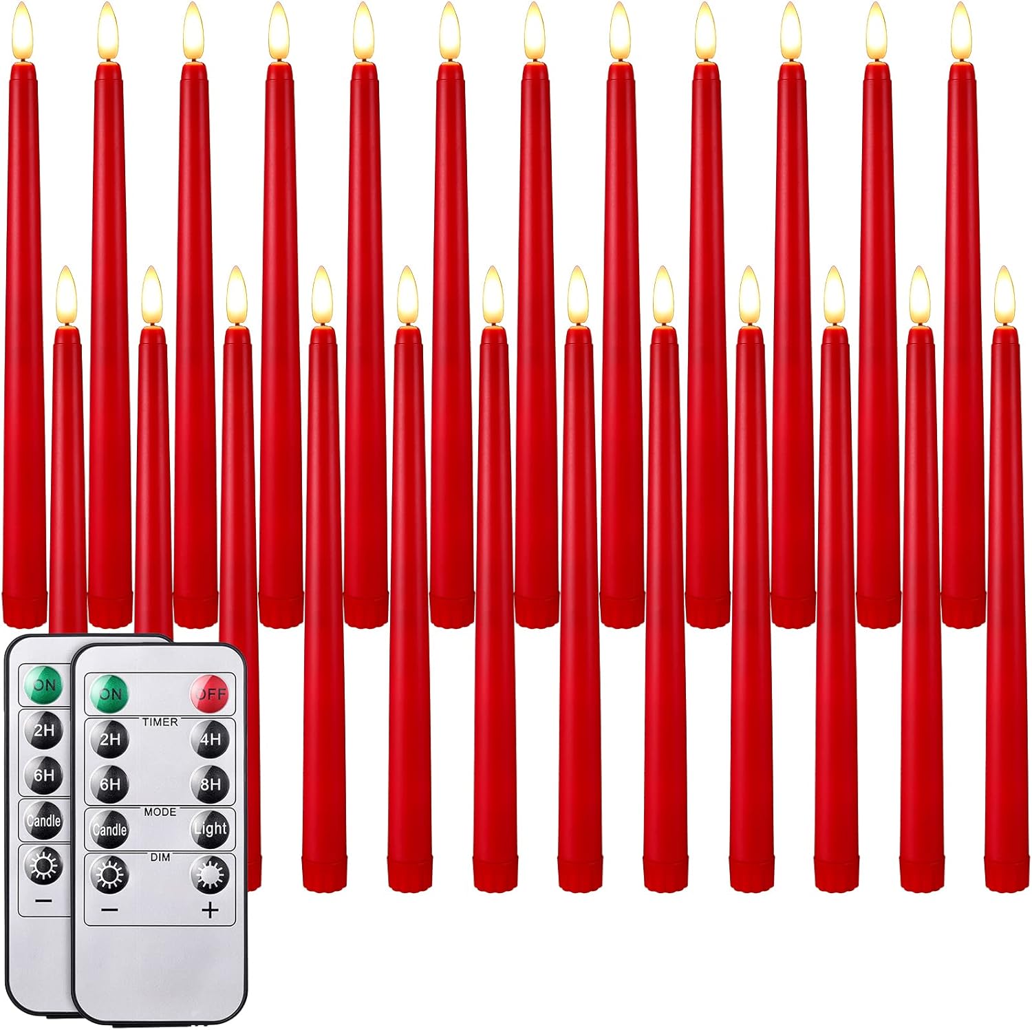 24 Pcs Red Flameless Taper Candles Battery Operated with 2