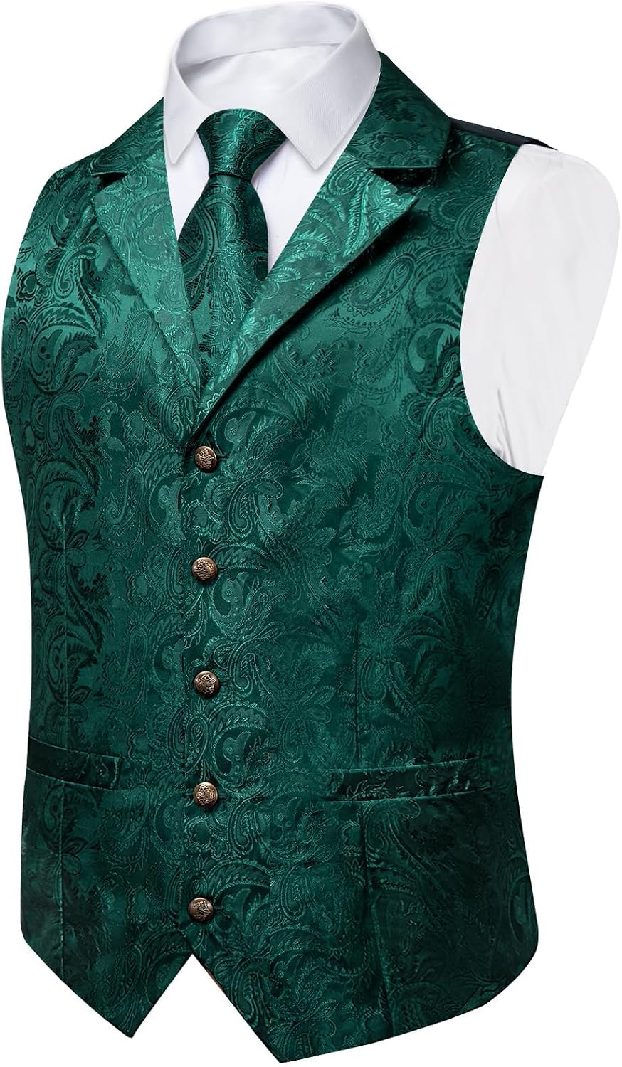 DiBanGu Silk Vest Tie Set for Men,Woven Paisley Dress Waistcoat and Bowtie Pocket Square Cufflinks Lapel Pin Formal Suit Vest