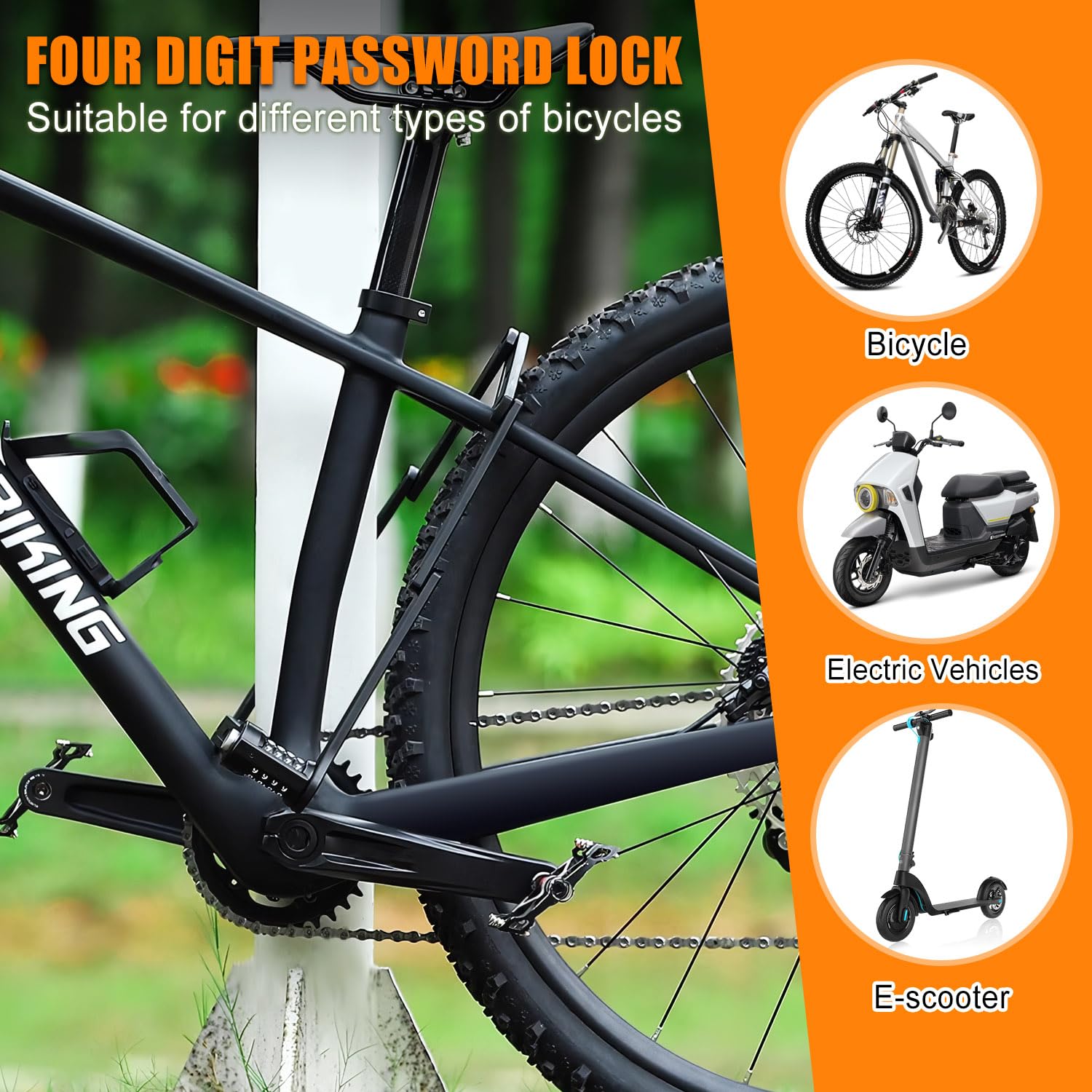 Antivol de vélo, antivol à combinaison, antivol pliable, niveau de sécurité 15, serrure à combinaison, 120 cm avec support