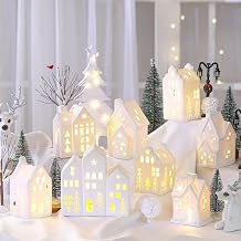 Cindeer 26 Pcs White Elegant Ceramic Christmas Village Set