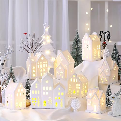 Cindeer 26 Pcs White Elegant Ceramic Christmas Village Set