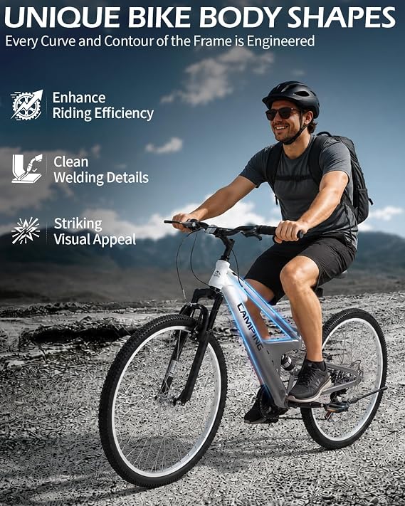 CamPingSurvivals 26/27.5 Full Suspension Mountain Bike, 7 Speed Women's & Men's Mountain Bike with Unique Drag-Reducing Frame & V Brake & Ergonomic Seat & All Terrain Tire for Adults