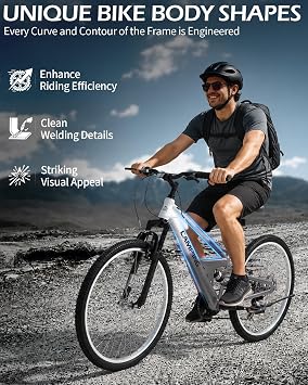 CamPingSurvivals 26/27.5 Full Suspension Mountain Bike, 7 Speed Women's & Men's Mountain Bike with Unique Drag-Reducing Frame & V Brake & Ergonomic Seat & All Terrain Tire for Adults