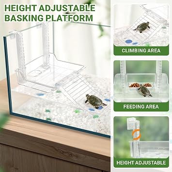 GOZILLA Turtle Tank Kit(Tank+Lamp+Filter), Upgrade PC Turtle Tank Starter Kit with Adjustable Lamp & Filter,Reptile Habitat with Lid,Hanging Platform for Small Reptiles.(19.68× 9.52× 9.44''/White Kit)