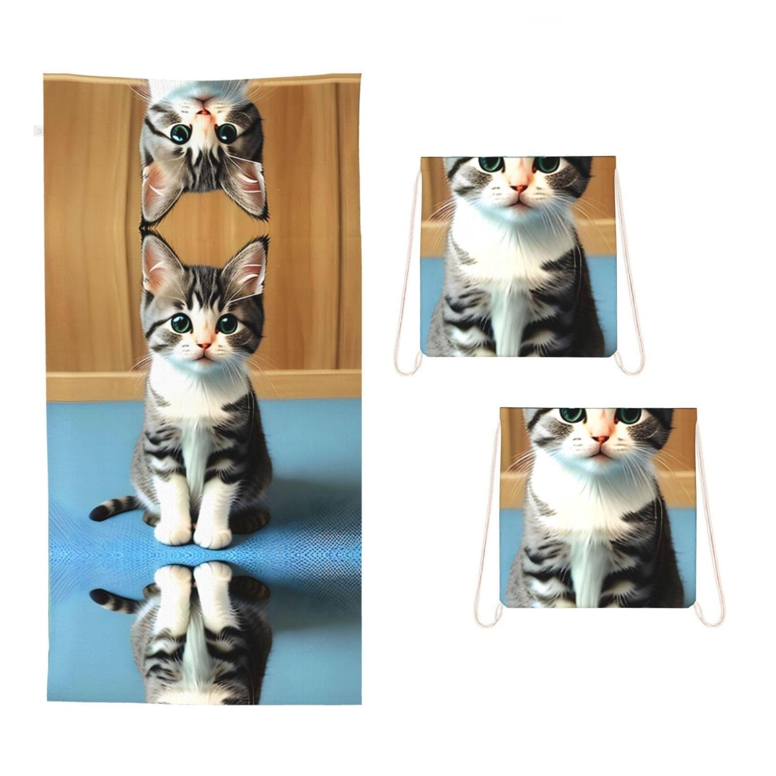 CNTDBU Bedroom kitten 2 in 1 Packable Towel Bag-Large Beach Towel with Stuff Sack, Super Absorbent Microfiber Travel Towel for Pool