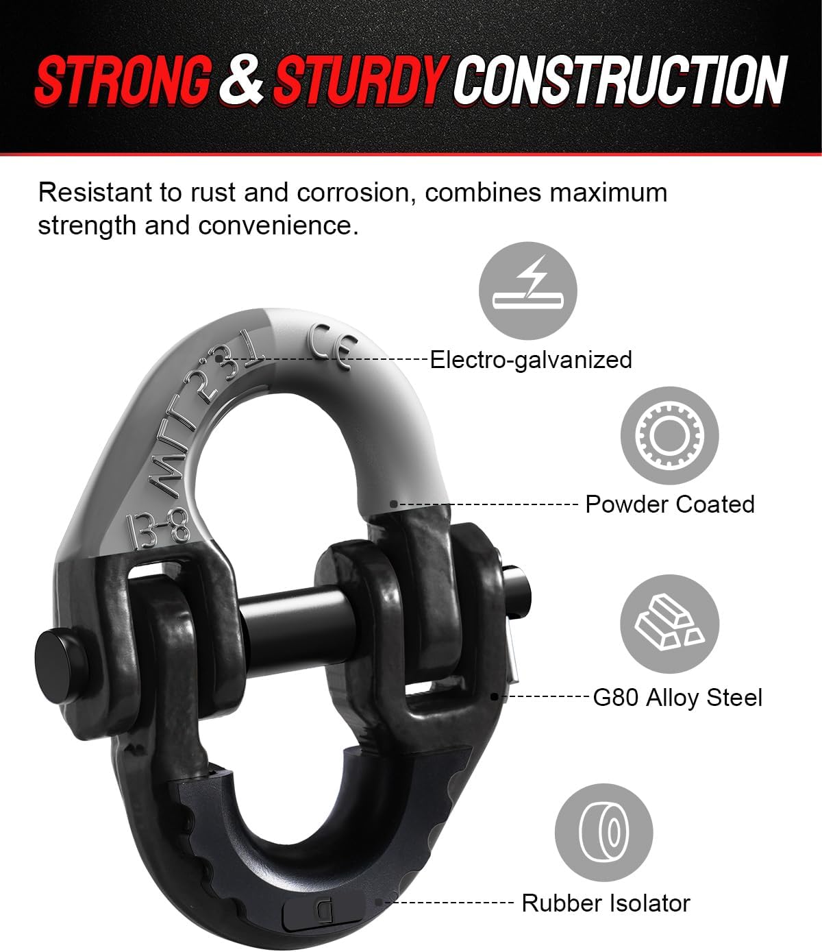 DAYDOOR 2-Pack 1/2" Safety Chain Connector Link, 12000 lbs G80 Trailer Chain Connector Compatible with Ford F-250 F-350 Super Duty, Towing Accessories for Off-Road Recovery(Black)