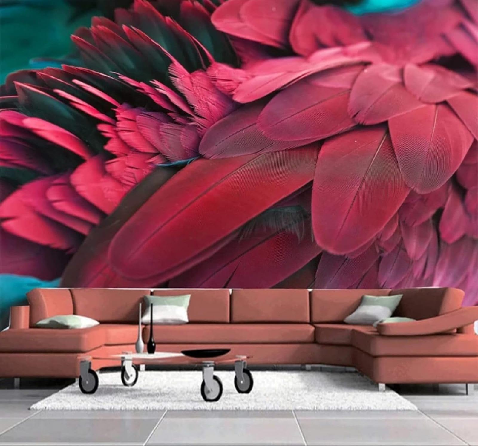 XLMING Simple Beautiful Three Dimensional Red Feathers 3D Wallpaper Luxury Silk Study Dining Feature Sofa Grey Bedroom Living Room Tv Decorative Wall-300cm×210cm