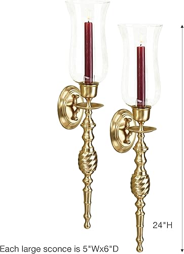 Miniatura 3 de Touch of Class - Juego de 2 candelabros de latón macizo, juego grande de 2 portavelas de pared de huracán para dormitorio, baño, sala de estar,