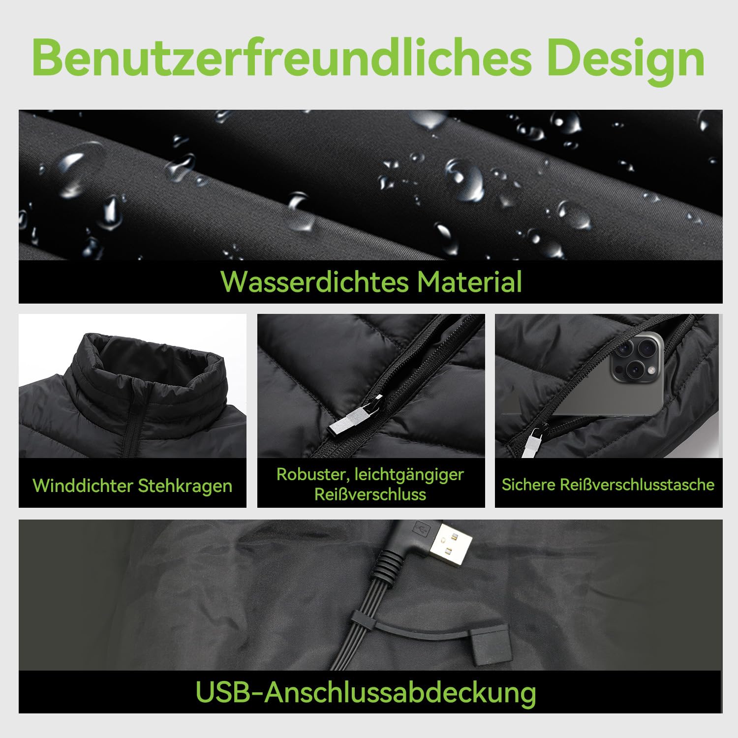 Beheizbare Weste für Herren Damen, Beheizbare Jacke mit 20000mAh QC3.0 Powerbank, 15 Zonen Heizung 3 Temperaturregler, bis zu 11 Stunden Wärme, Weste für Jagd, Wandern, Golf, Skifahren