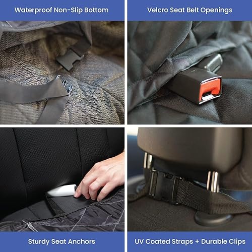 Miniatura 5 de Funda para asiento trasero de automóvil con hamaca para perros. Viene con cortes para los cinturones de seguridad 6040, Extra grande, Negro