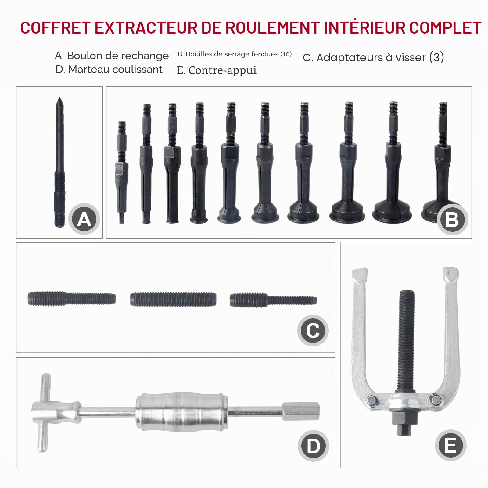 DAYUAN 16 pièces Kit Extracteur de Roulement Intérieur 6-59 mm Outil