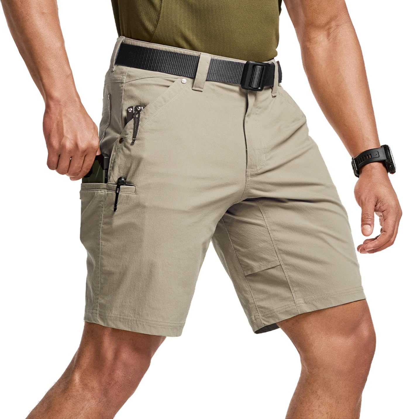CQR Men's Stretch Utility Shorts, Lightweight Quick Dry Casual Shorts, Hiking Golf Cargo Shorts with Zipper Pockets - Image 2