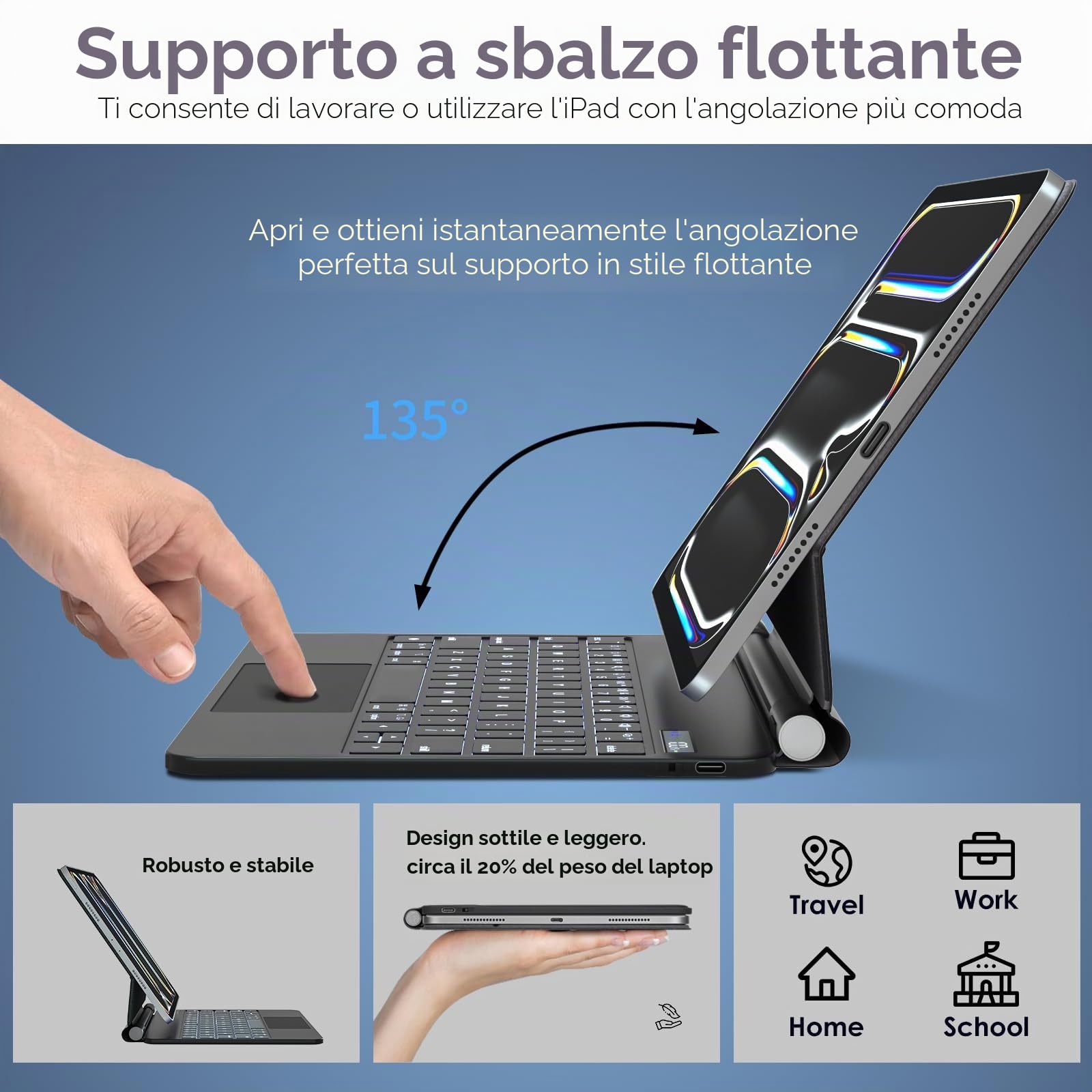 TECHGEAR Custodia per tastiera per Apple iPad Pro 11" (M4) 2024/5a generazione, custodia sottile magnetica flottante con supporto, trackpad multi-touch di precisione, retroilluminazione a 7 colori