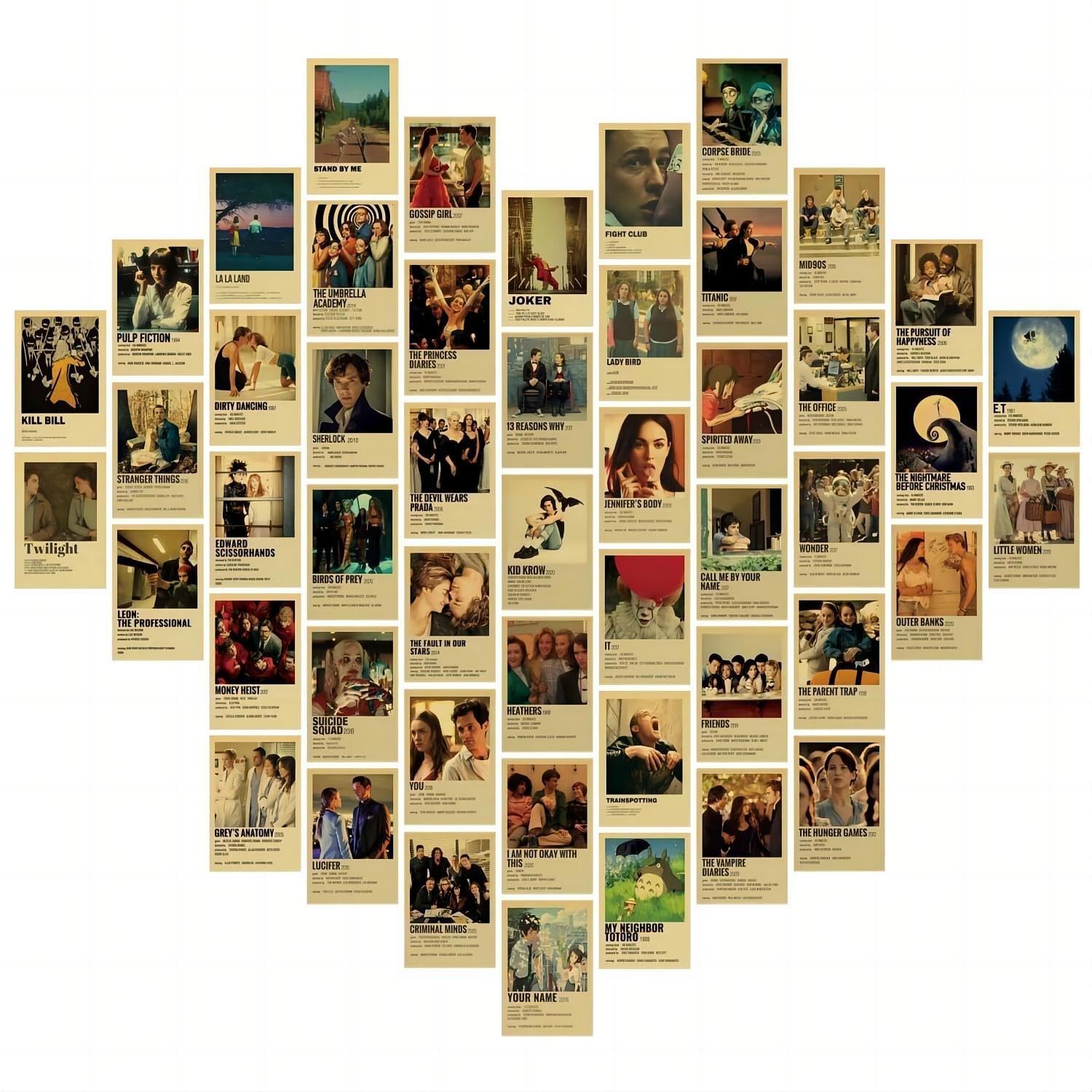 OsouYY 50Pcs Movie Poster Wall Collage Kit - Vintage Picture Room Decor Art Posters Aesthetic Room Decor Album Cover Inspired Wall Collage Kit 4x6 inch for Teens and Young Adults (Movies)