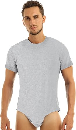 Choomomo Mens Cotton Short Sleeve Undershirt Button Crotch Thongs Leotard Bodysuit Jumpsuit